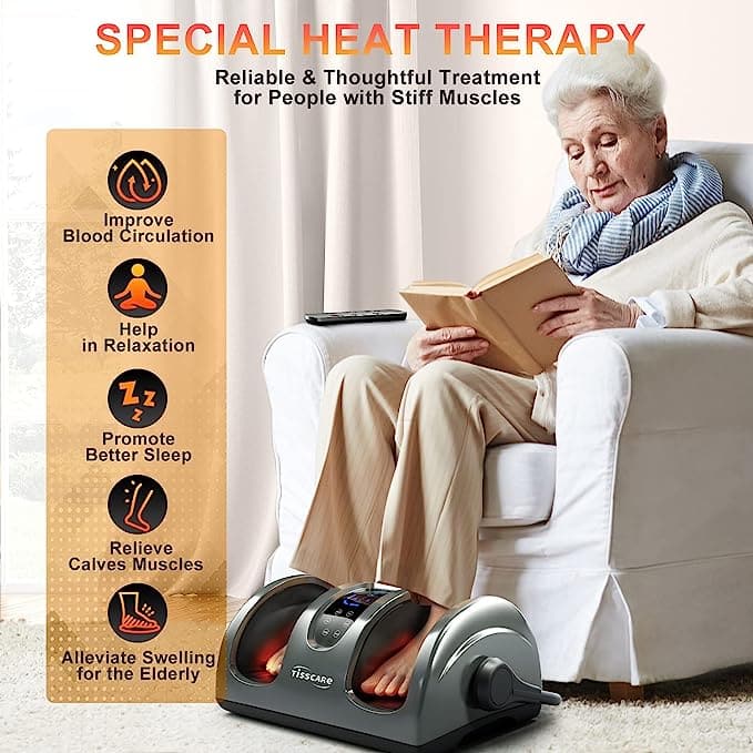 TISSCARE Shiatsu Massage Foot Massager Machine - Improves Blood Flow Circulation, Deep Kneading & Tissue with Heat/Remote, Neuropathy, Plantar Fasciitis, Diabetics, Pain Relief