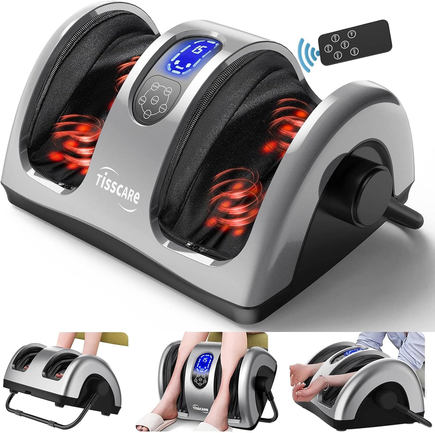 TISSCARE Shiatsu Massage Foot Massager Machine - Improves Blood Flow Circulation, Deep Kneading & Tissue with Heat/Remote, Neuropathy, Plantar Fasciitis, Diabetics, Pain Relief