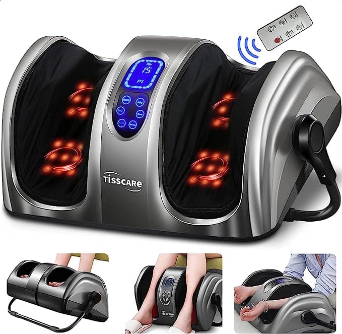 TISSCARE Shiatsu Massage Foot Massager Machine - Improves Blood Flow Circulation, Deep Kneading & Tissue with Heat/Remote, Neuropathy, Plantar Fasciitis, Diabetics, Pain Relief