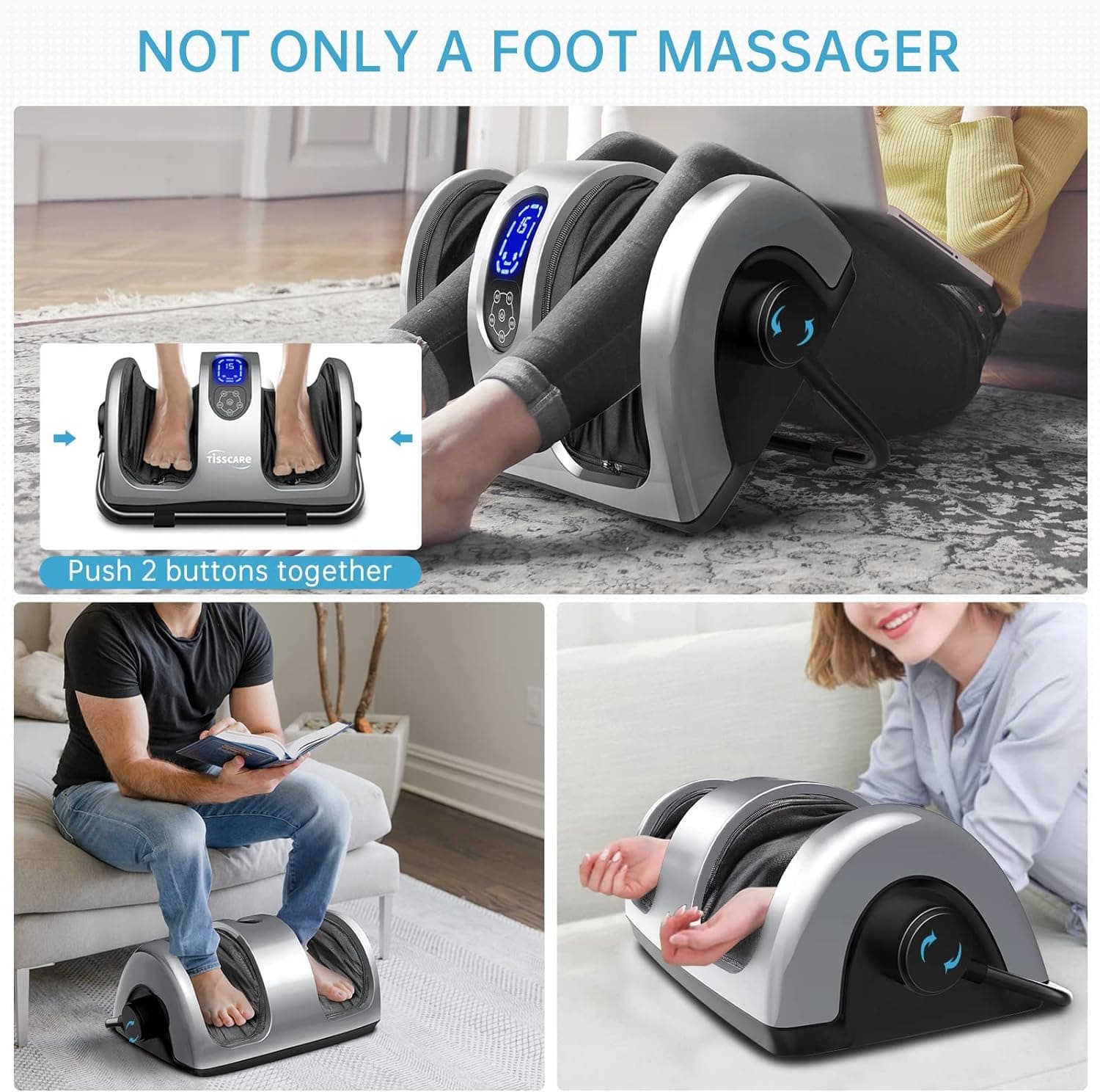TISSCARE Shiatsu Massage Foot Massager Machine - Improves Blood Flow Circulation, Deep Kneading & Tissue with Heat/Remote, Neuropathy, Plantar Fasciitis, Diabetics, Pain Relief